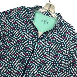 Vineyard Vines Full Zip Jacket Girls XL 16 Navy Pink Whale Tail Print Mock Neck